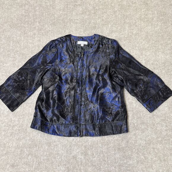 Simonton Says Women Jacket Medium 3/4 Sleeve Jacquard Career Art Print‎ - Picture 1 of 8